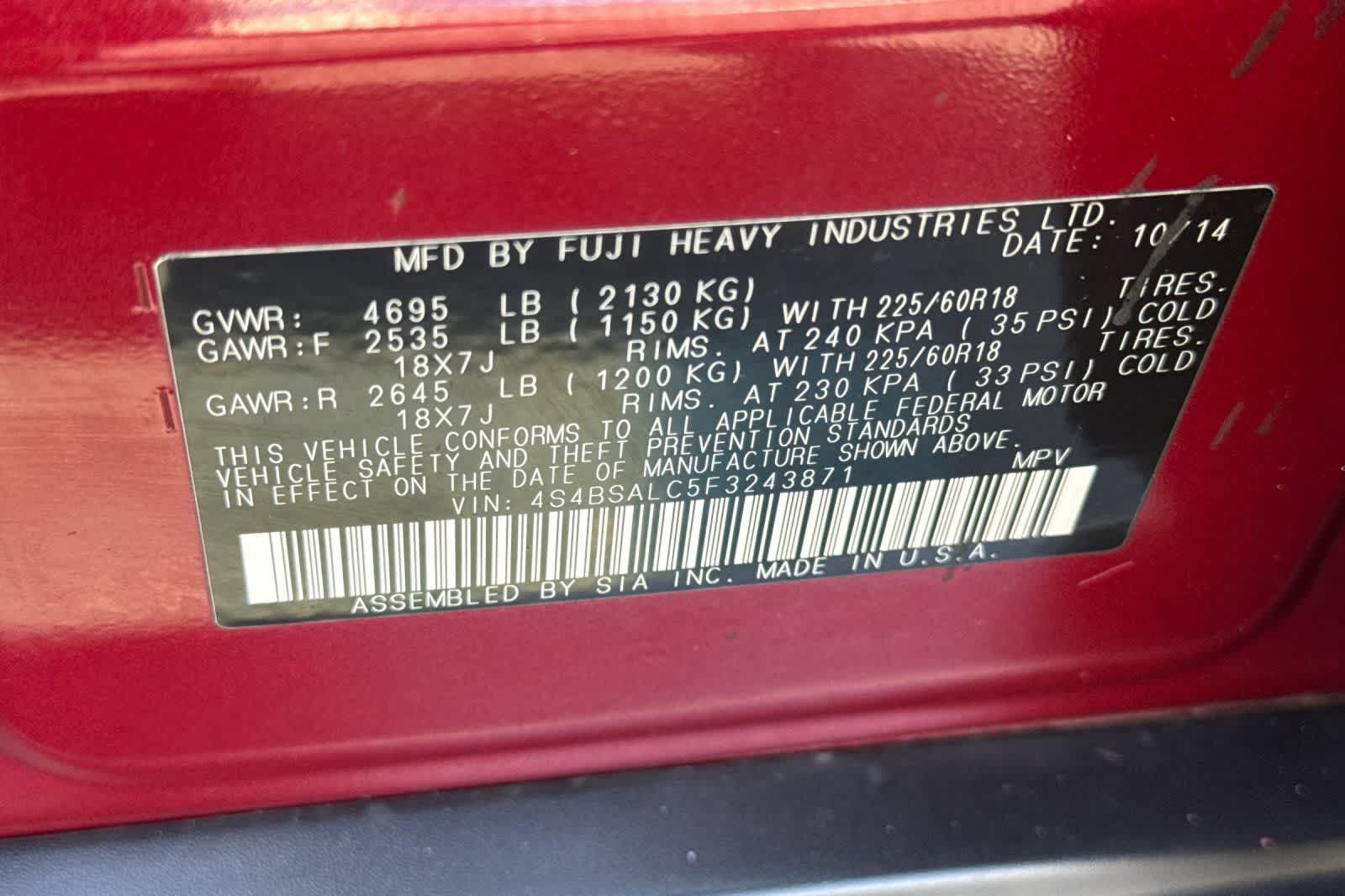 2015 Subaru Outback 2.5i Limited