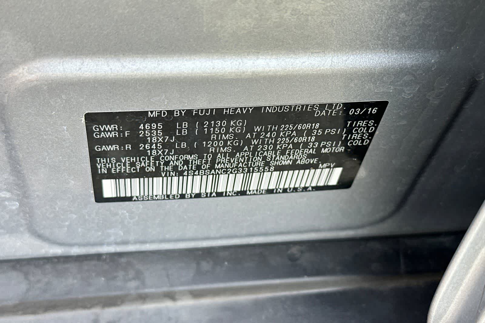 2016 Subaru Outback 2.5i Limited